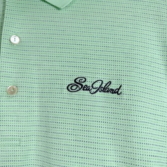 Men’s Peter Millar Golf Polo L Cotton Mint Green Striped Sea Island Logo - Picture 3 of 9